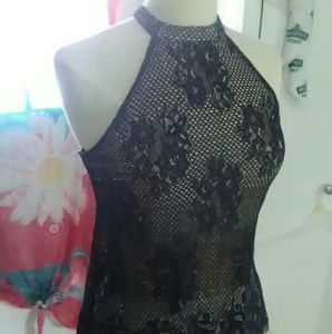 ⚡Sexy black lace halter with fringe detail